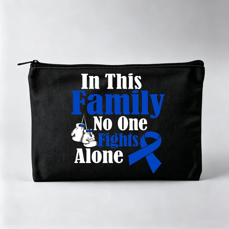 Women's Blue Ribbon and Boxing Gloves Slogan Print Makeup Bag, Casual Cosmetic Pouch for Daily Use
