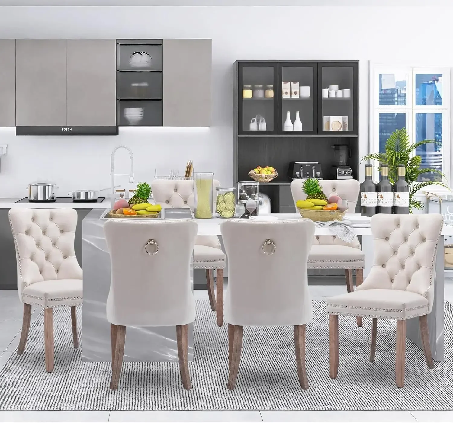 #For Velvet Dining Chairs Set of 6, Tall Back Side Chair, Modern Upholstered High-end Tufted Side Chair with Button Back Rin