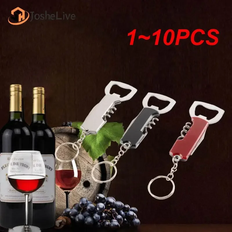 1~10PCS Creative Keychain Beer Bottle Opener Stainless Steel Multifunctional Wooden Handle Corkscrew Wine Opener Bar Party