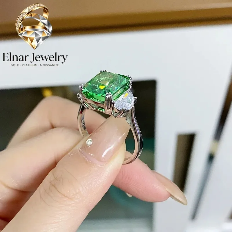 

Elnar Jewelry Luxury Solid Platinum PT950 Women's Green Raydean Che 9 karat Moissanite Diamond Ring Banquet