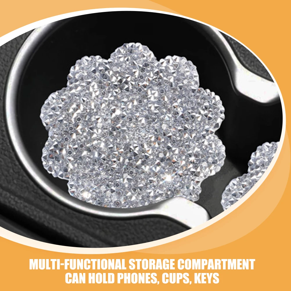 

4pcs Car Coaster Non Slip Flower Shape Storage Cup Holder Bling Car Accessories Insert Accessories Silver Rhinestones Decor