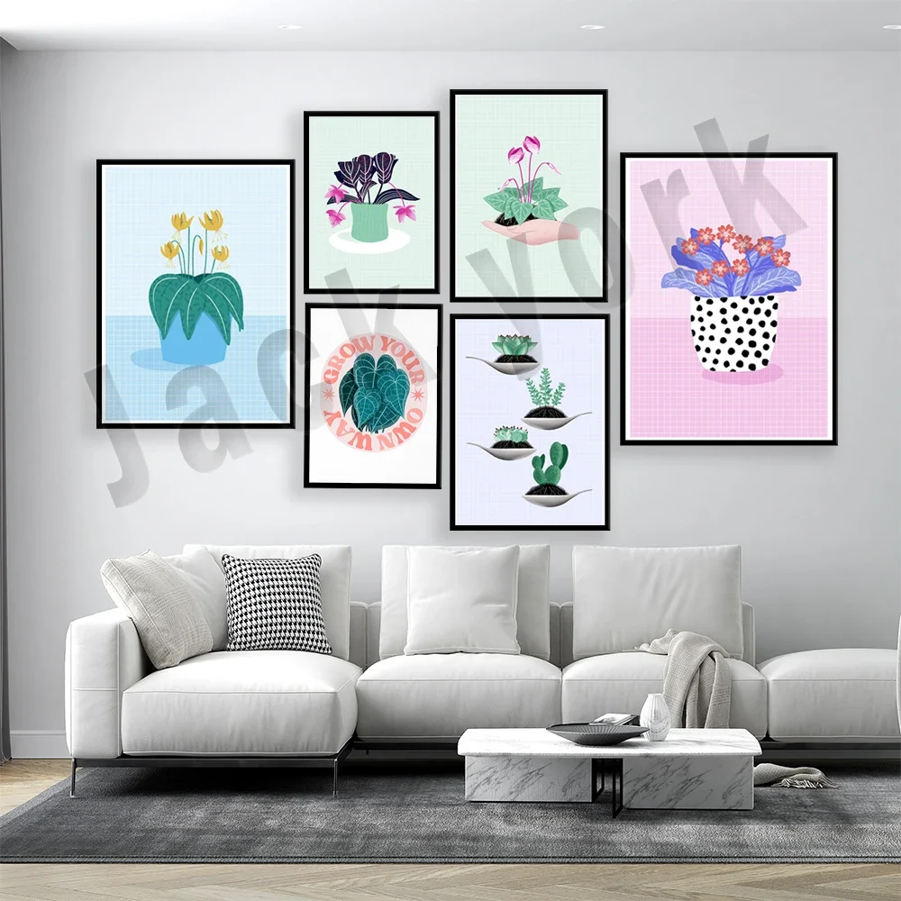 Mini floral prints plants, cacti, grow your own way art prints, botanical illustrations, houseplants typography posters