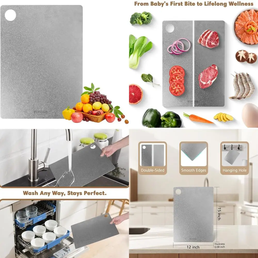 

15x10 Inch Pure Titanium Double-Sided Cutting Board - 0.08 Thick, Dishwasher Safe, Non-Toxic for All Ages