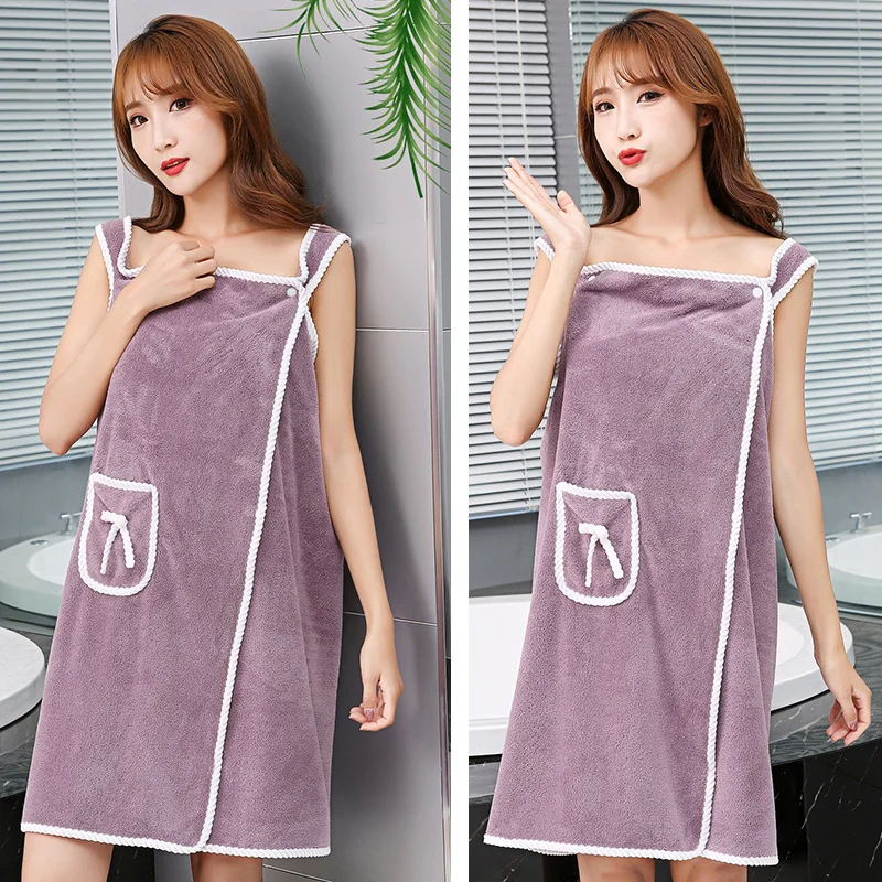 Wearable Bathrobe Wrap Bath Towel Absorb Water For Women Adults Soft Coral Fleece Beach Bathroom Home Bathing Dress Household