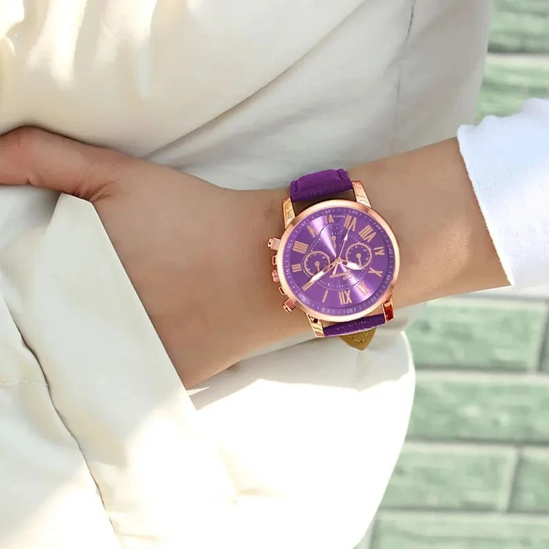 Reloj Mujer Fashion Women Watches Purple Leather Quartz Wrist Watch for Women Bussiness Casual Watch Relogio Feminino