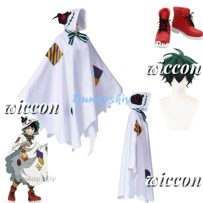 My Anime Hero Academia Midoriya Boku no Izuku Cosplay Costume  Halloween Ghost Hooded Cloak Shoes Wig Set