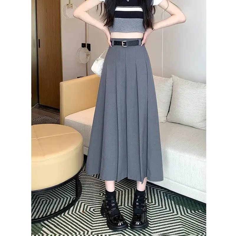 Women's Korean Style Suit Pleated 2024 New Summer High Waist A-line Mid Half Length Skirt Streetwear Fashion Clothing For Womens