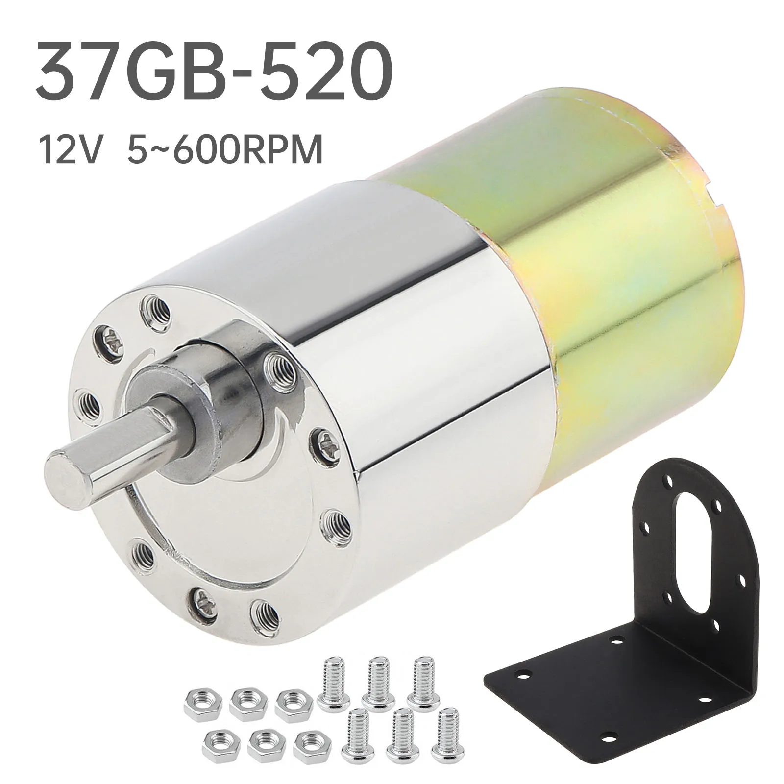 37GB520 Eccentric Output Shaft Geared Motor 12V 5-600RPM CW/CCW High Torque Gearbox Motor Miniature Reduction Motor with Bracket