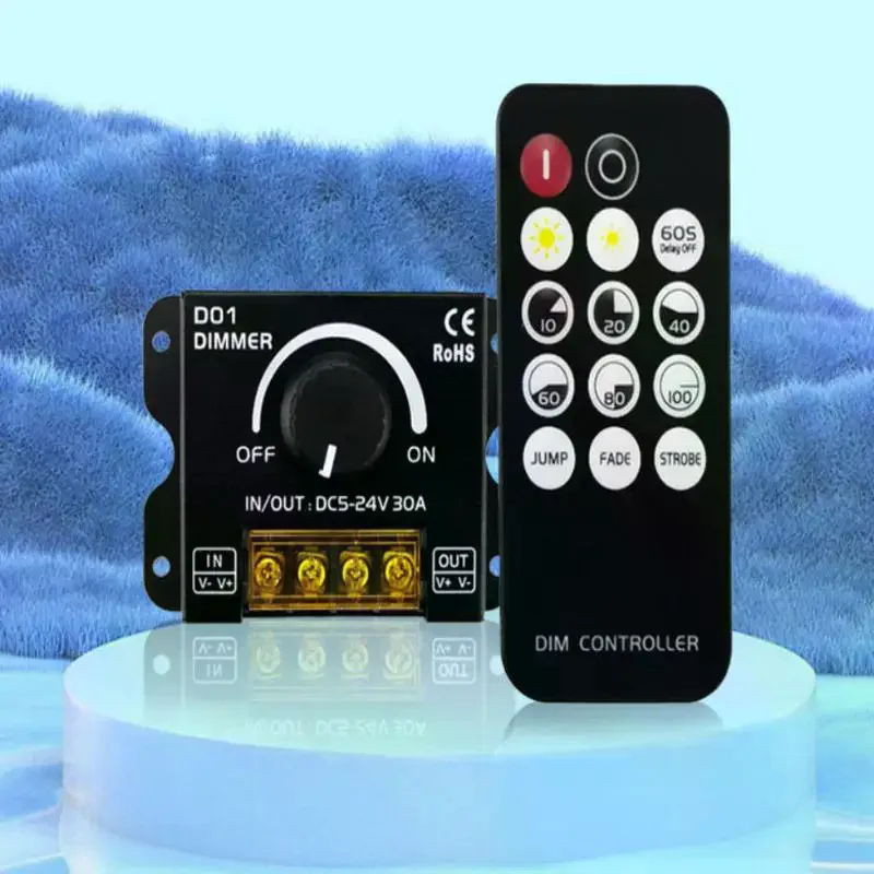 

1 комплект: бесступенчатый диммер для светодиодной ленты 30А с беспроводным RF-контроллером для монохромных лент 5050 SMD COB