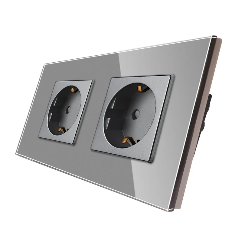 Bingoelec Grey CAT6 Rj45 Socket Light Touch Switch and Socket with Crystal Glass Panel Home Improvement