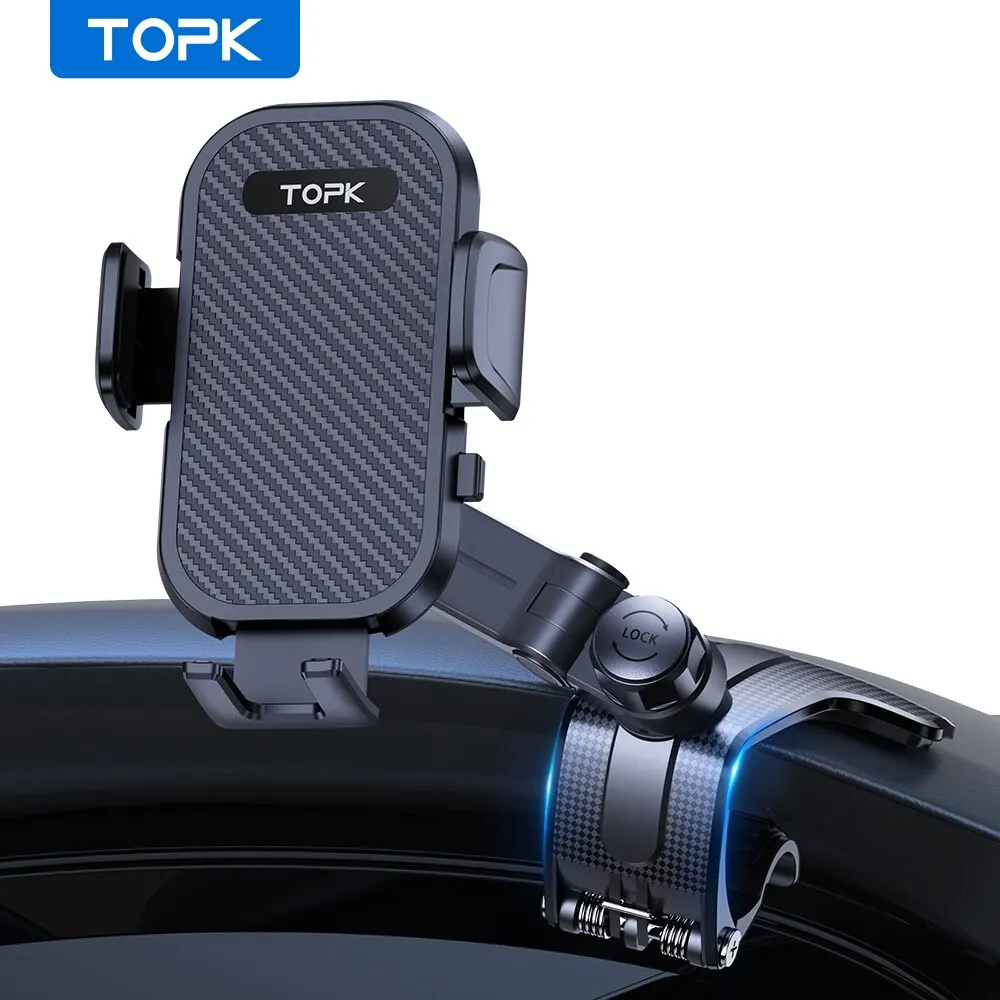 TOPK Phone Car Holder Mount for Dashboard 360 Degree Adjustable Cell Car Phone Holder Anti-slip Silicone Clip for All Smartphone