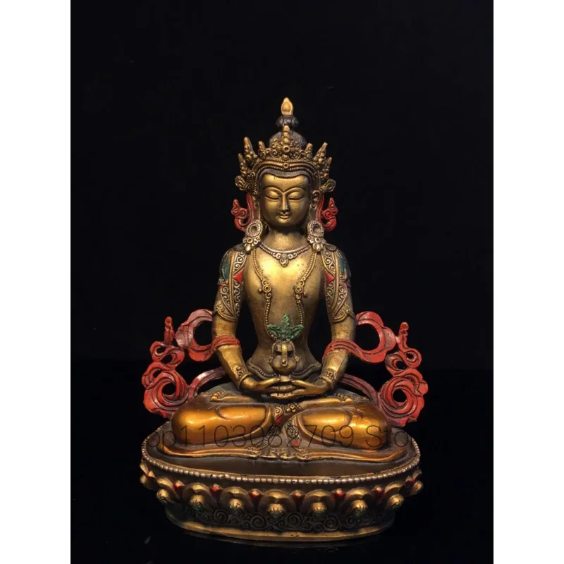 

21cm Tibetan Heritage Antique, Bronze Painted Longevity Buddha Statue