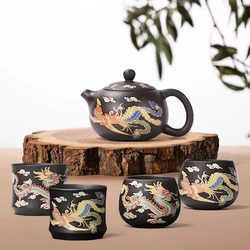 Hand-made Dragons Phoenixs Color-changing Purple Clay Teapot Reusable Tea Pot For Brewings Tea Cup Infuser Teapot Valuable Gift