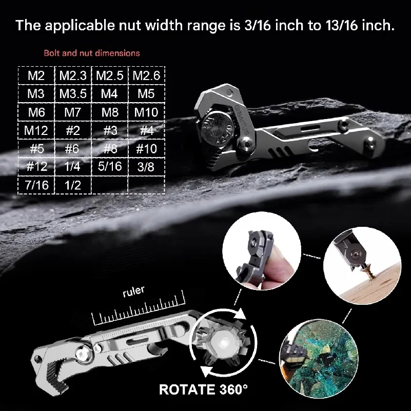 Titanium Multifunctional Outdoor Tool Scalpel knife Bottle Opener Screwdriver Tool Wrench Crowbar Measuring Ruler EDC self-defen