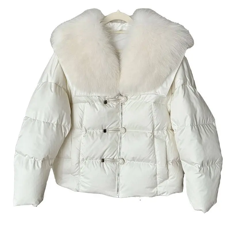 Big Fur Collar Down Cotton Jacket for Women, 2025 Winter Youth Style, Small Jacket