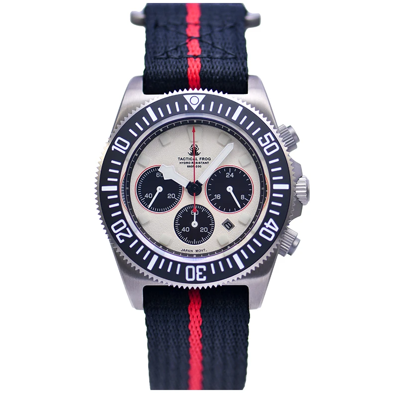 Tactical Frog FXD Titanium Diving Watch For Men Chronograph VS75B Solar-powered Quartz Movement Watch BGW9 Super Luminous 20ATM