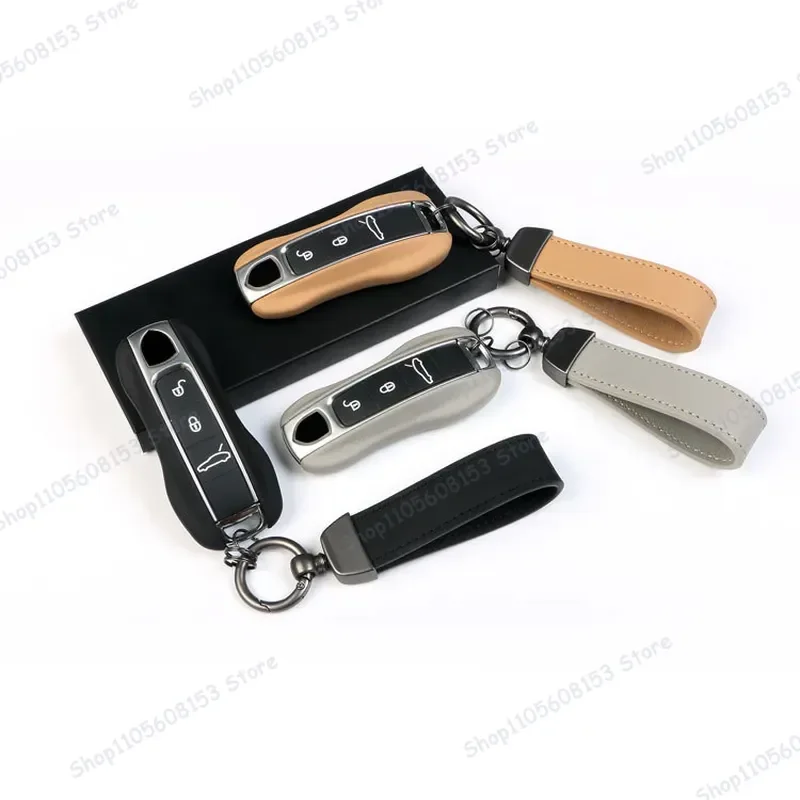 For Porsche Macan Cayenne Panamera 718 911 Key Cover Leather Keychain Pendant Accessory Car Key Holder Organizer