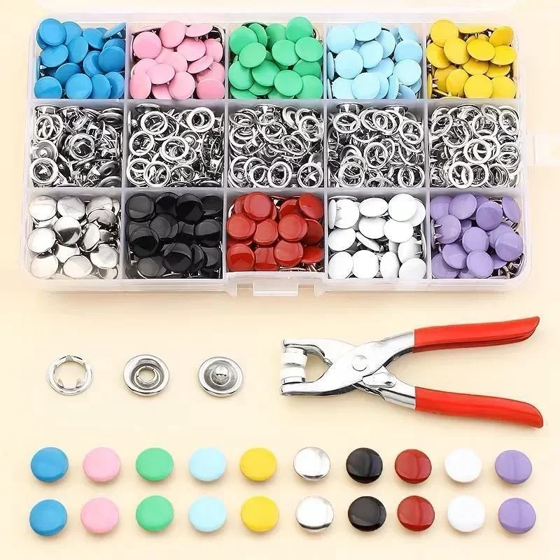 50/100Pcs Colorful Metal Sewing Buttons Solid Plier Tool Set Prong Press Studs Snap Fasteners for Installing Clothes Bags