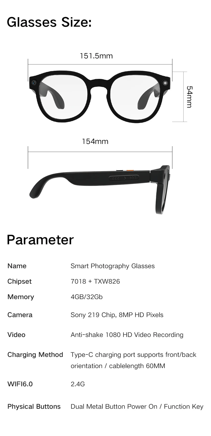 Lenovo G6 Smart-Brille 8MP Kamera Bluetooth-Anrufe Video KI-Übersetzung Bildstabilisierung Video- und Audioaufnahme – Detail 11