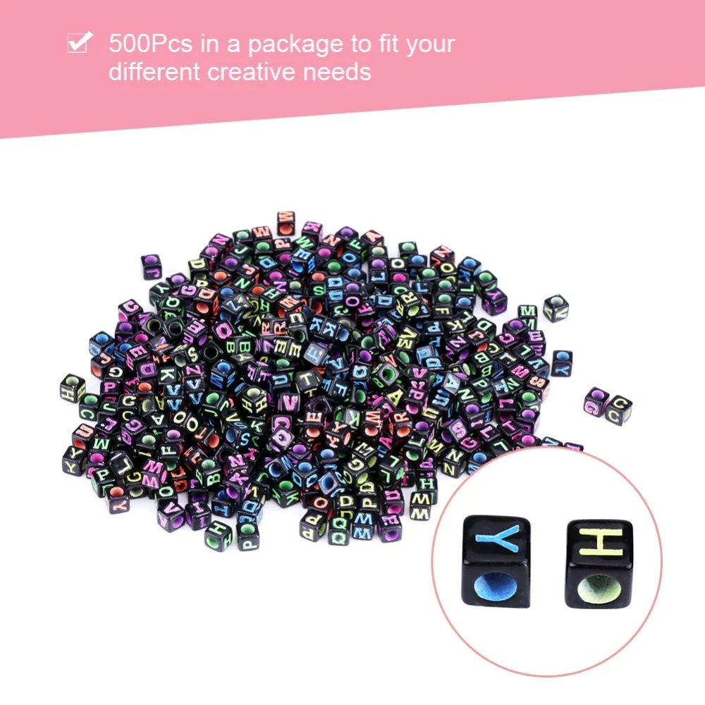 

500Pcs 6x6mm Cube Alphabet Letter Beads Black Color Plastic Material Plastic Letter Beads Colorful Letters Acrylic Letter Beads