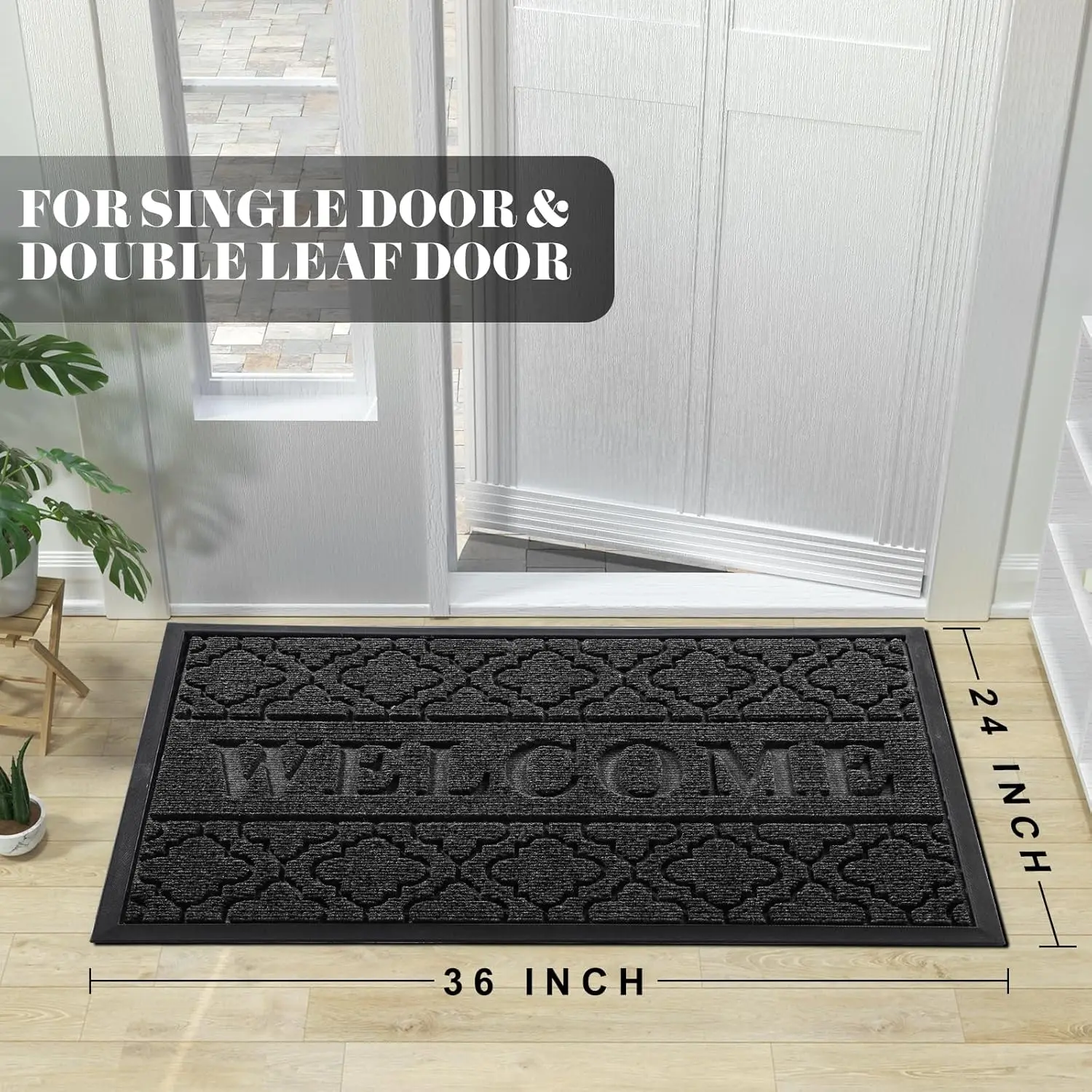 Welcome Mat Outdoor Indoor, 36x24 All-Season Waterproof Front Door Mat, All-Weather Heavy Duty Doormat, Low Profile Porch Patio