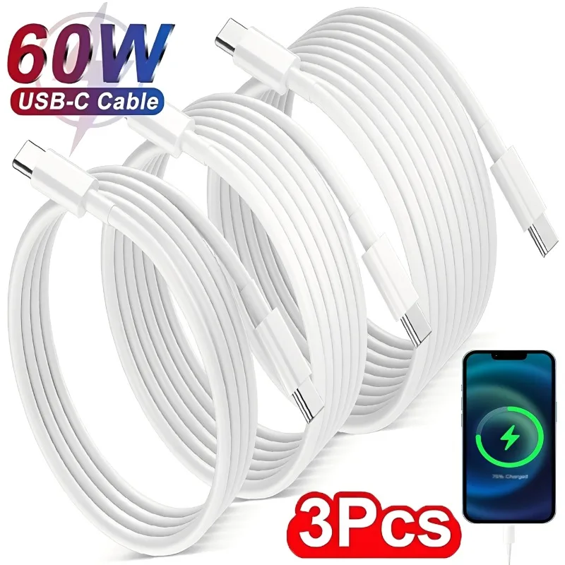 1-3PCS PD 60W USB C to C Cable Fast Charge Data Cable For Ma