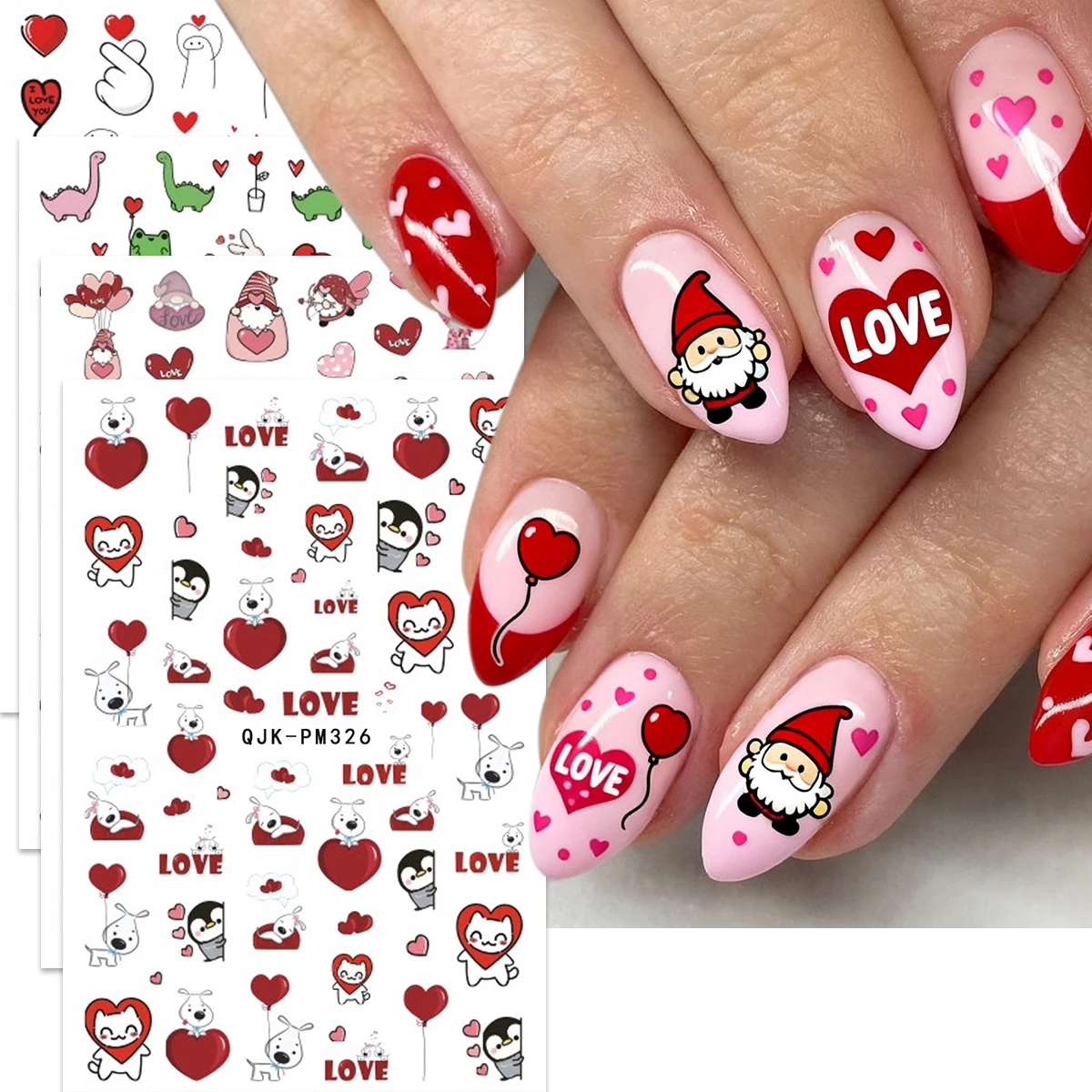 4pcs Valentine's Day cartoon love animal nail art stickers, artistic stickers, easy to apply for nail decoration, DIY, gifts