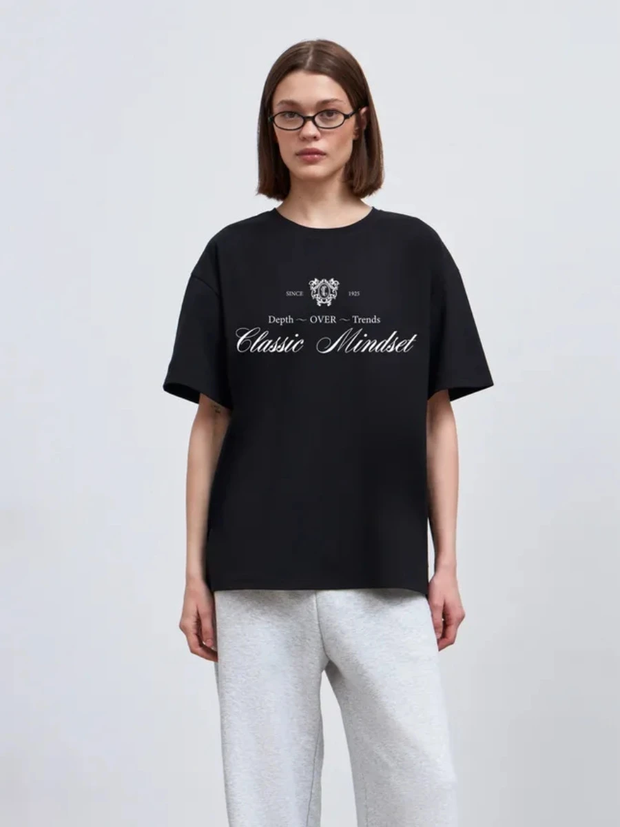 Faionable Casual Allentato rotondo Ne Stampato Lettera Tirt Top Donna Estate Cotone ort Sve Creative Commute Sle