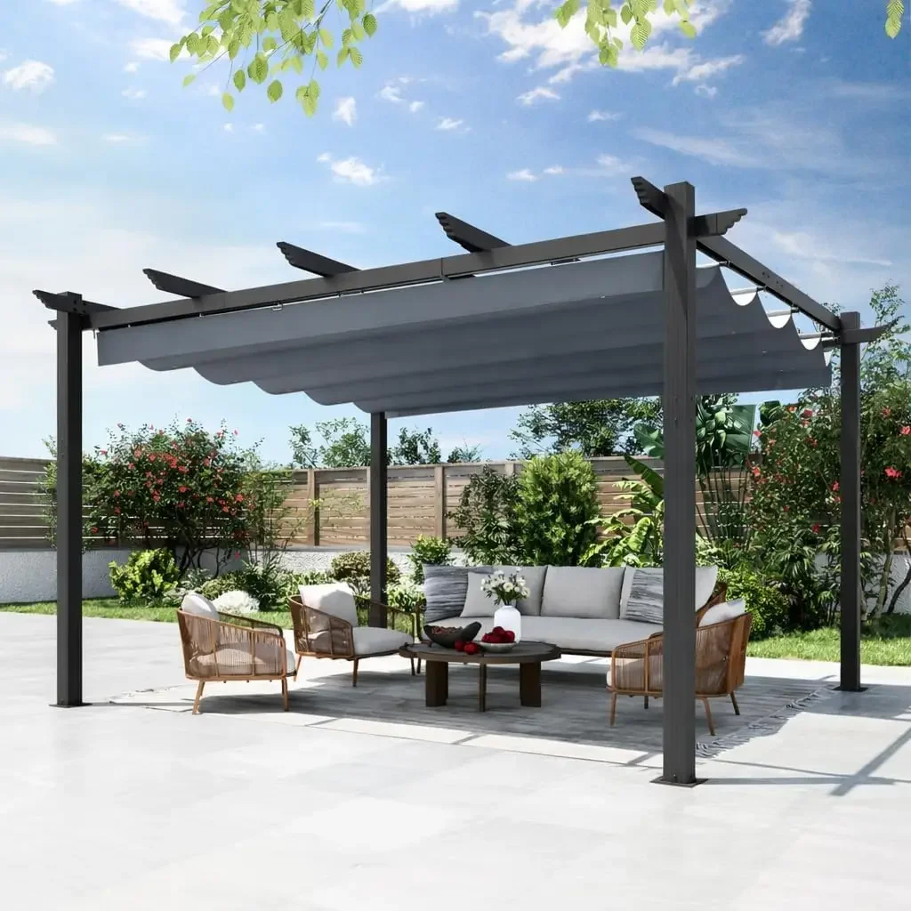 Retractable Aluminum Pergola Adjustable Sun Shelter Patio Canopy Roof Garden Deck Shade Frame