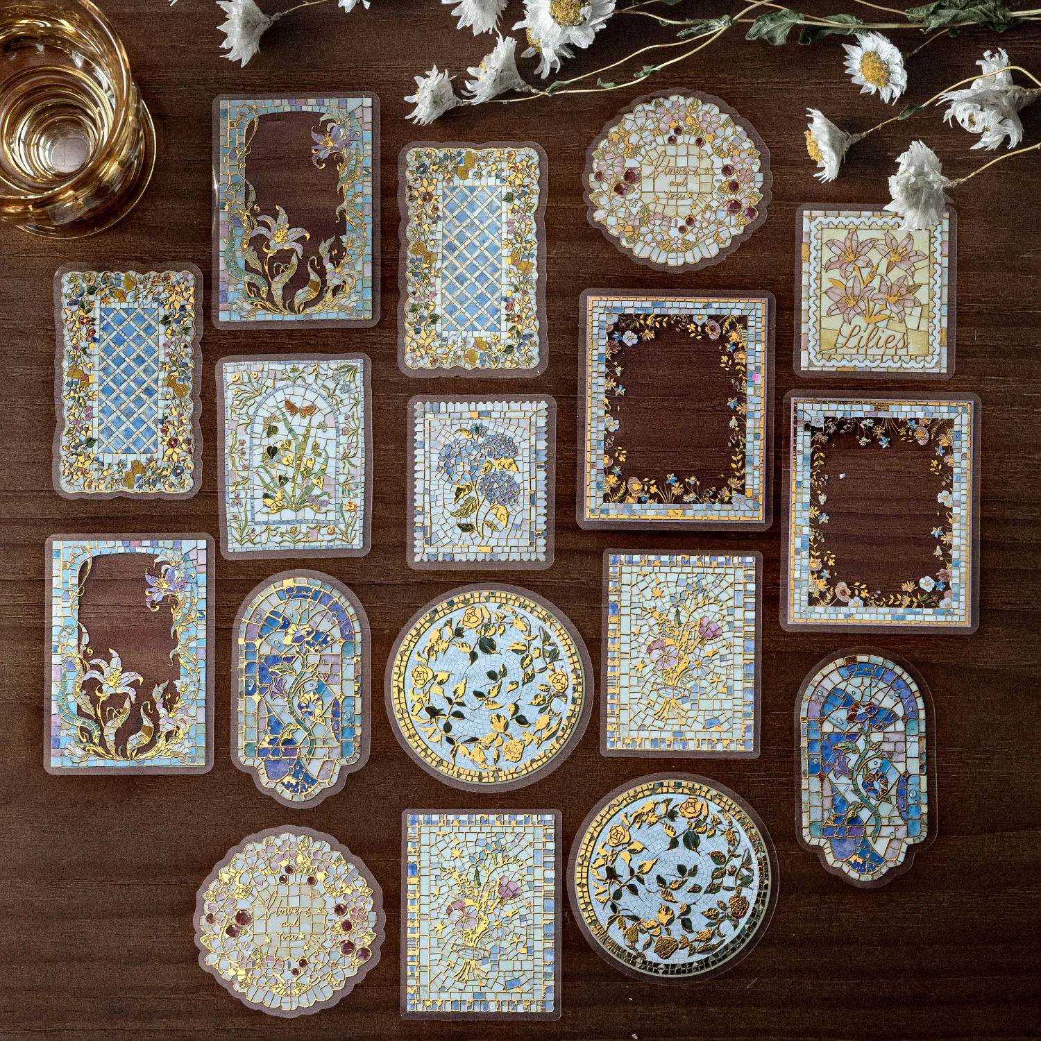 

20pcs/pack Color Brick Collection Retro Art Laser Gold PET Stickers DIY Scrapbooking Aesthetics Journal Supplies