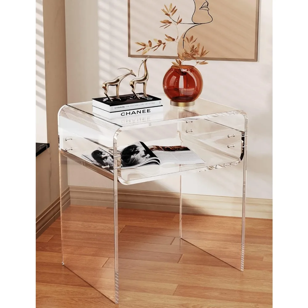 Clear Acrylic End Table 2-Tier Bedside nightstand for Living Room Bedroom Home Decor (Clear), Suitable for Living Room, Bedroom