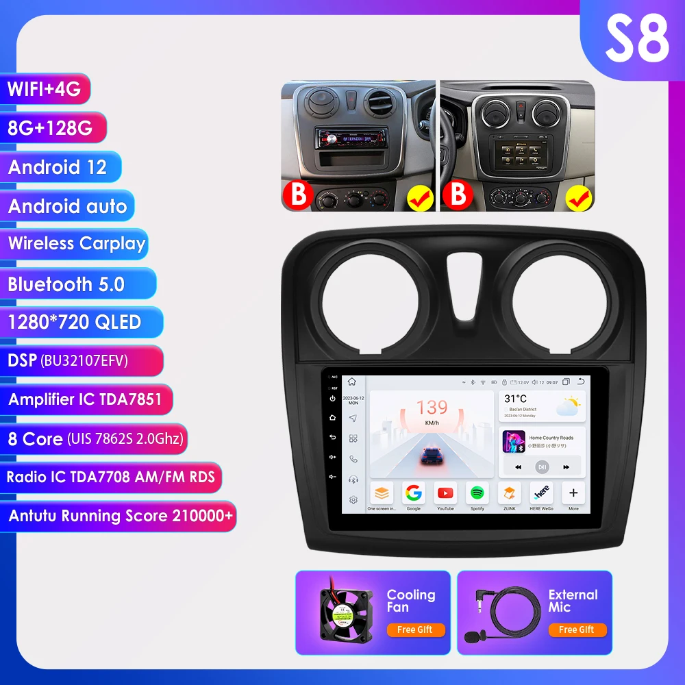 Hizpo Android 13 Autoradio voor Renault Logan 2 Sandero 2 2012-2019 2 Din Multimedia Video Player GPS Navigatie Stereo Carplay