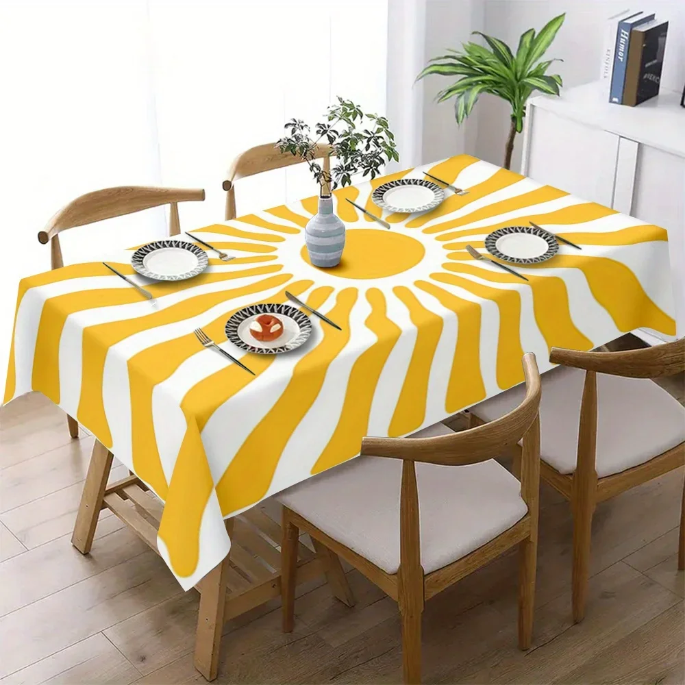 1pc Modern minimalist style sun yellow striped pattern rectangular polyester tablecloth, fashionable and elegantxzj