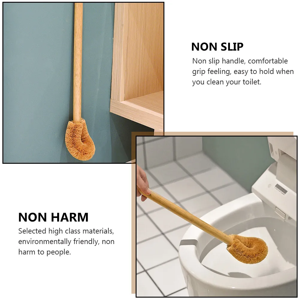 1Pcs Coconut Palm Toilet Brush High Strength Bending Resistance Handle Fashionable Fine Bristles Toilet Cleaning Brush Restroom