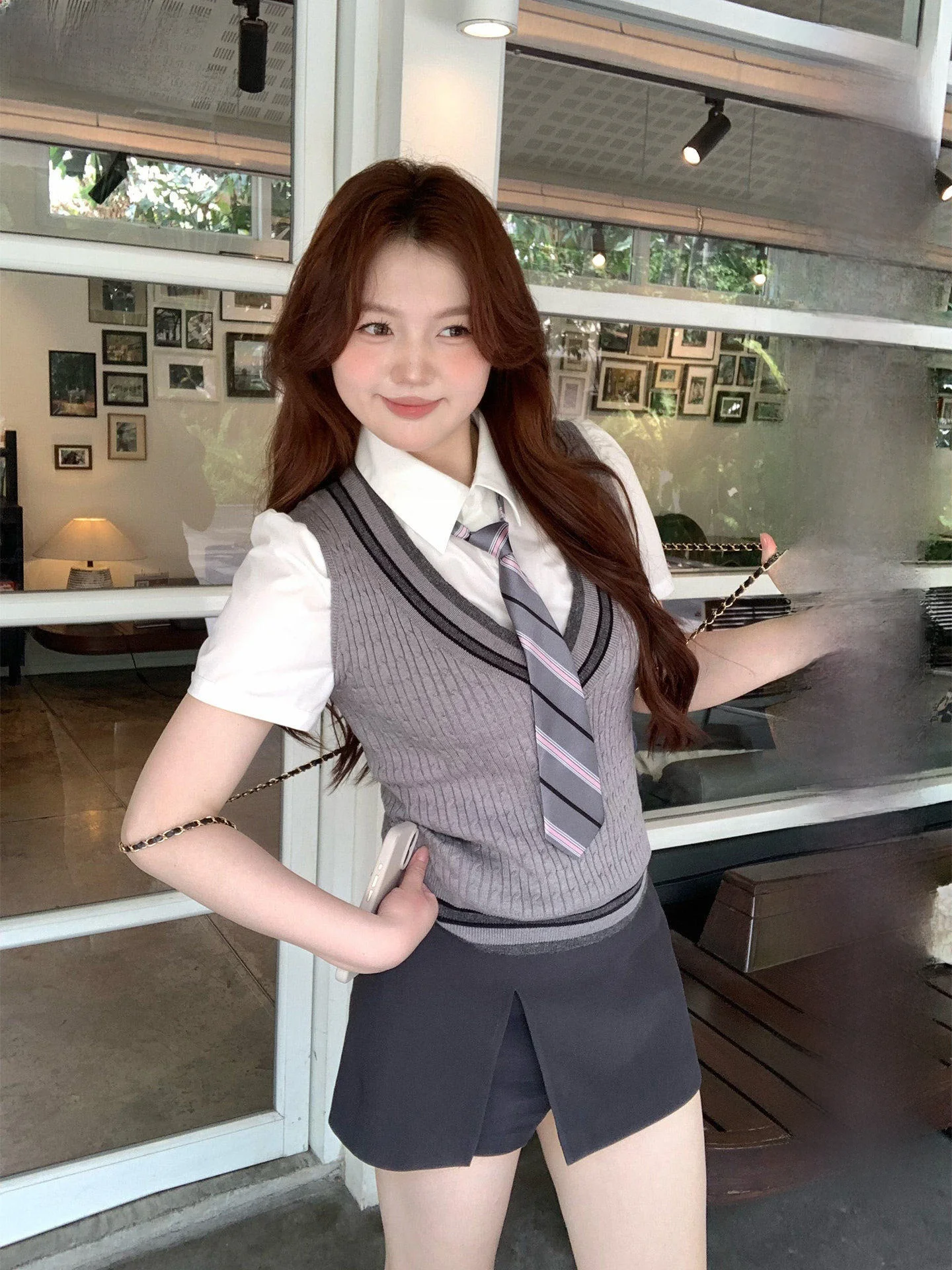 

Spring Summer College Style Short Sleeve Shirt Vest Skirt Pants Set for plus Size Women Casual Fashion Ensemble