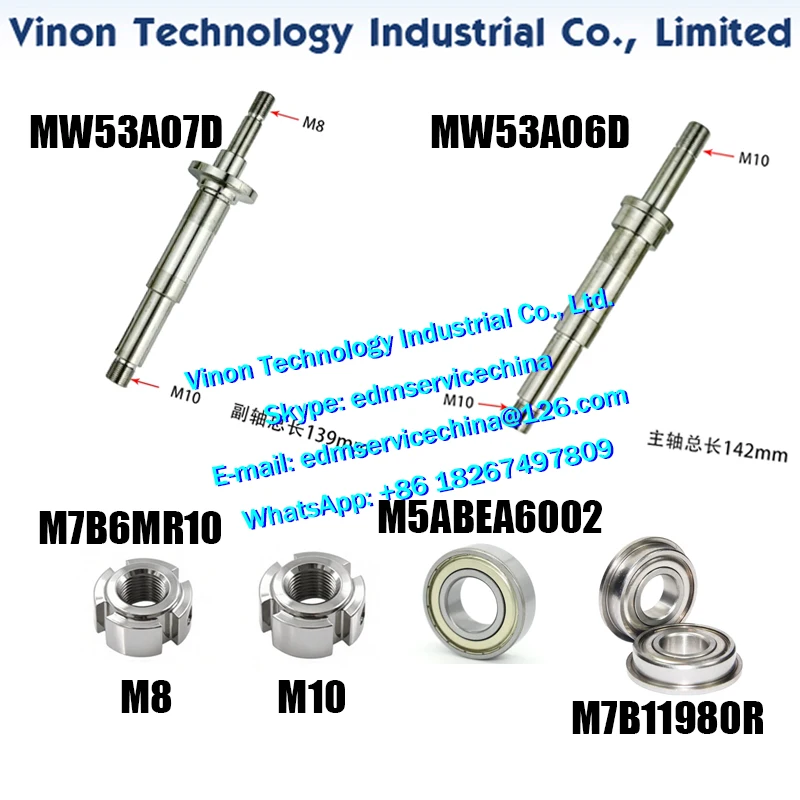 MW53A07D Welle für M405 Andruckrolle, MW53A06D Welle für M406 Kapstanrolle, M7B6MR10 Mutter M8 M10, Lager M7B11980R, M5ABEA6002 – Detail 1