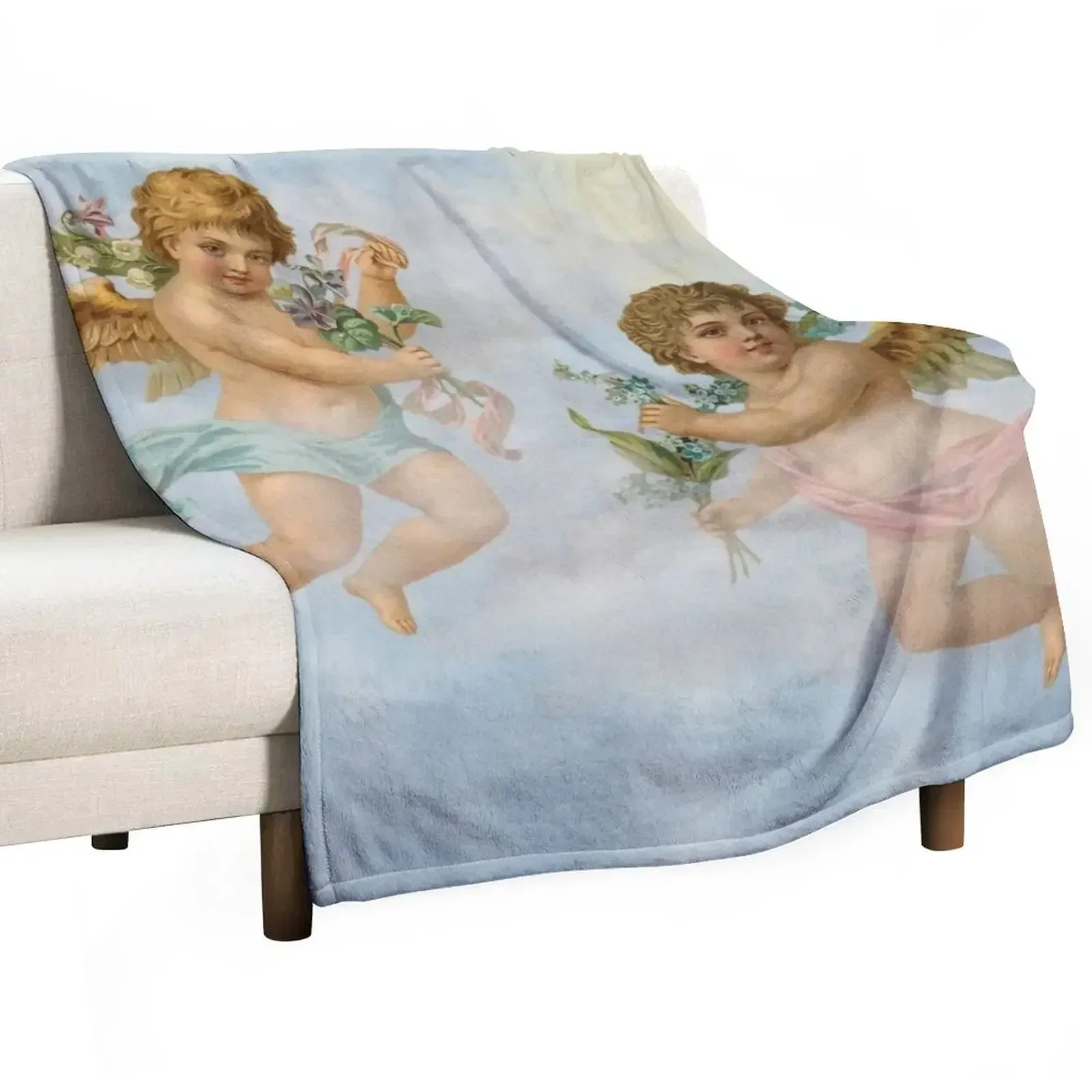 Cupid Angels in Heaven (Aesthetic Renaissance Art) Throw Blanket Decoratives Travel Blankets