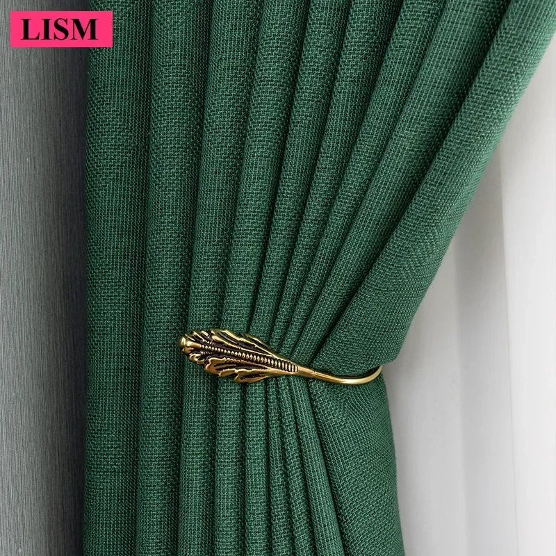 

New Modern Simple Dark Green Curtains For Living Room Bedroom Window Thickened Blackout Cloth Decor White Tulle Fabric Custom
