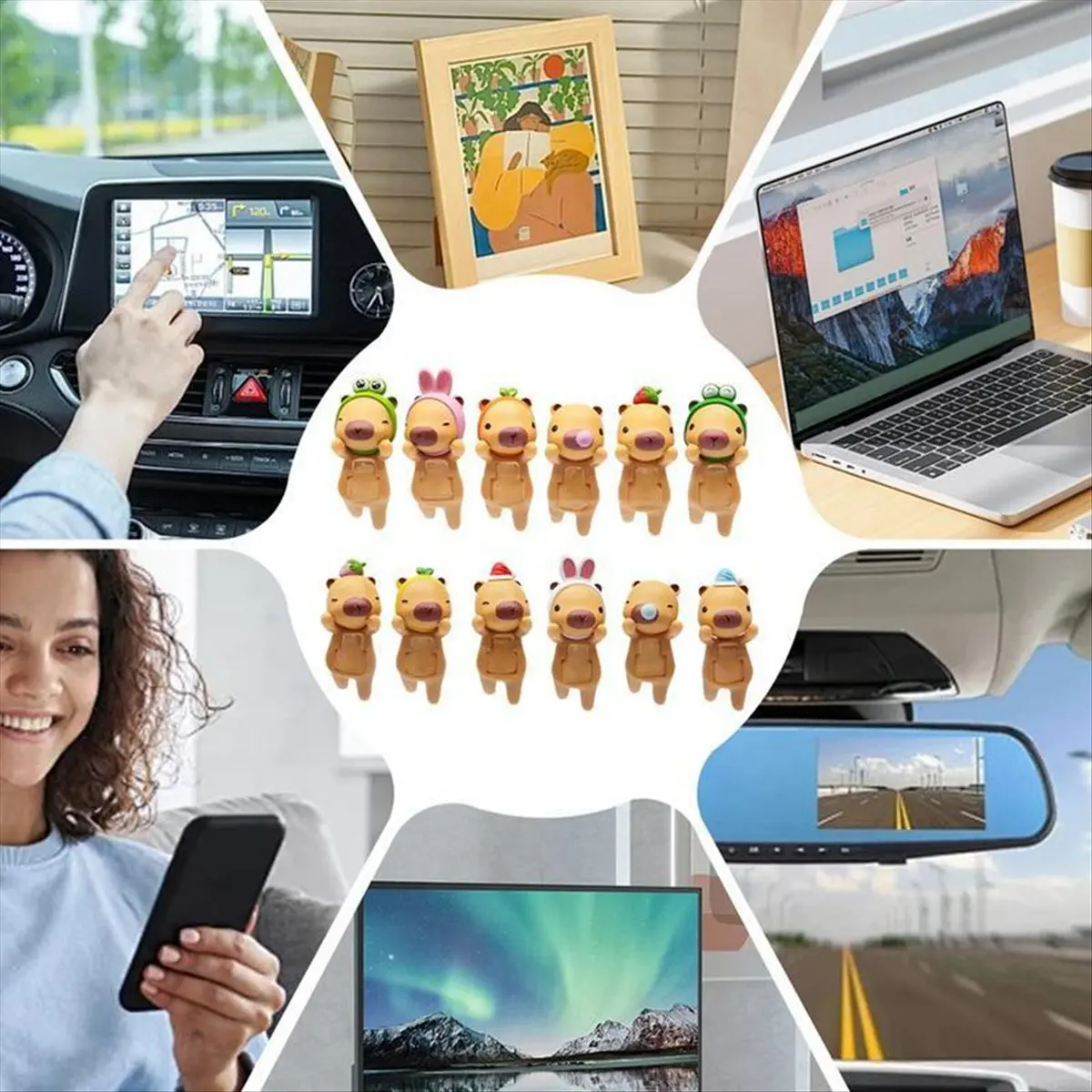 

AA14 Capybara Small Animal Doll Car Navigation Screen Decoration Car Center Console Navigation Decoration