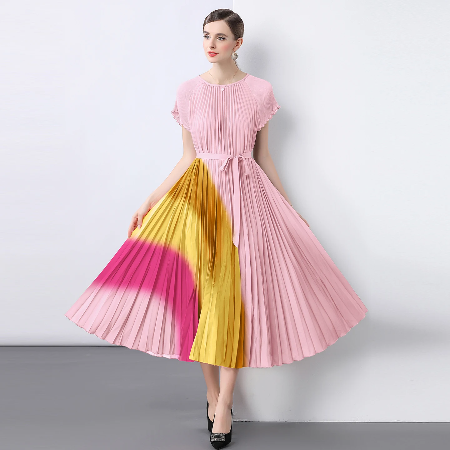 

Модное радужное длинное женское платье знаменитостей Ele Briti Sle ow Dr бальное платье миди Dr с пышной юбкой