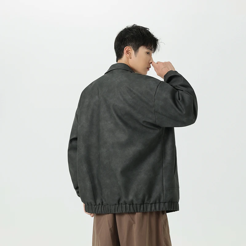 Autumn And Winter Korean Version Collar Trendy Youth Casual Leather Coat Men'S Fashion Versatile Loose Pu Windproof Jacket