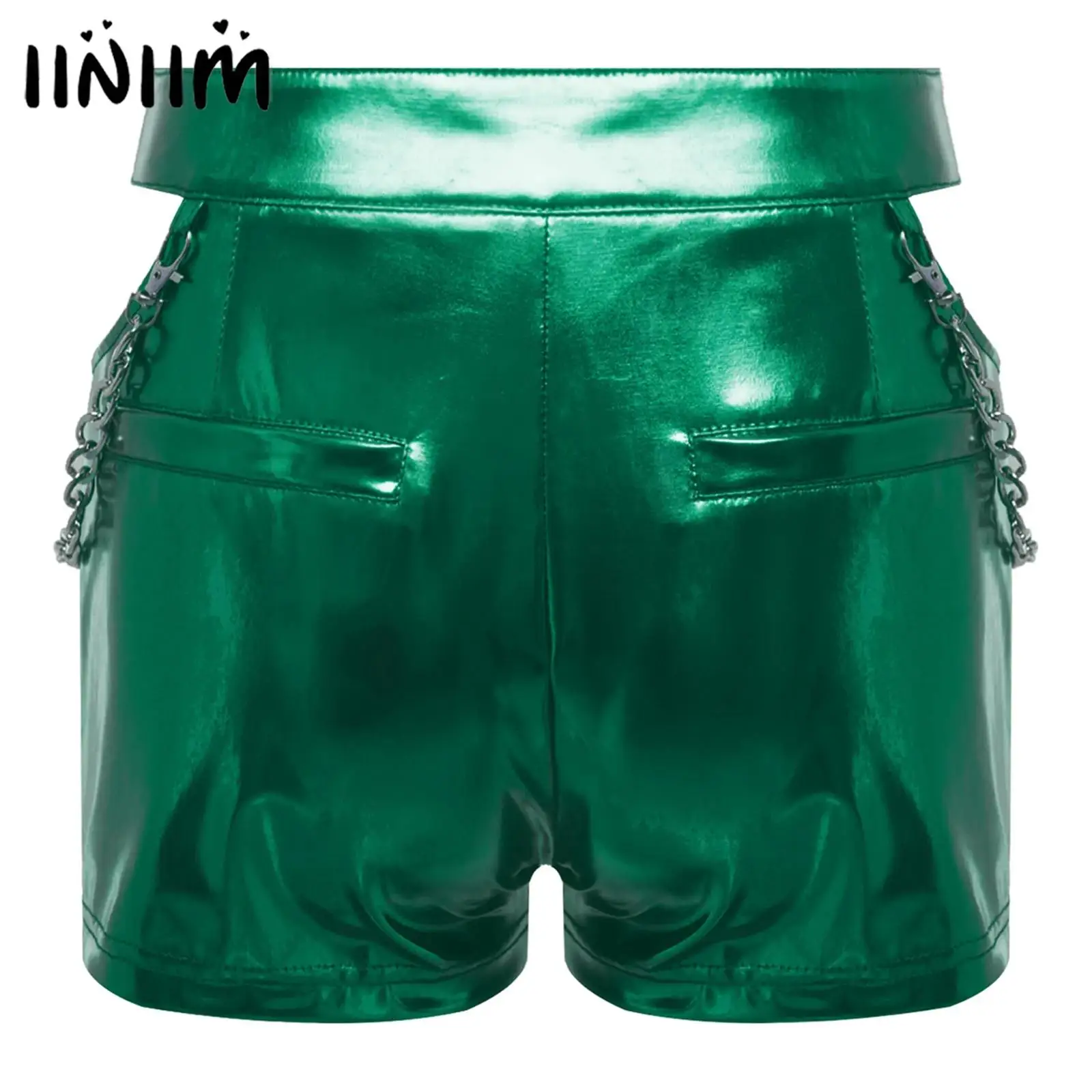 

Женские шорты Rave с металлическим блеском по бокам, ажурный дизайн, съемная поясная цепочка, декор спереди, шорты с невидимой молнией, клубная одежда