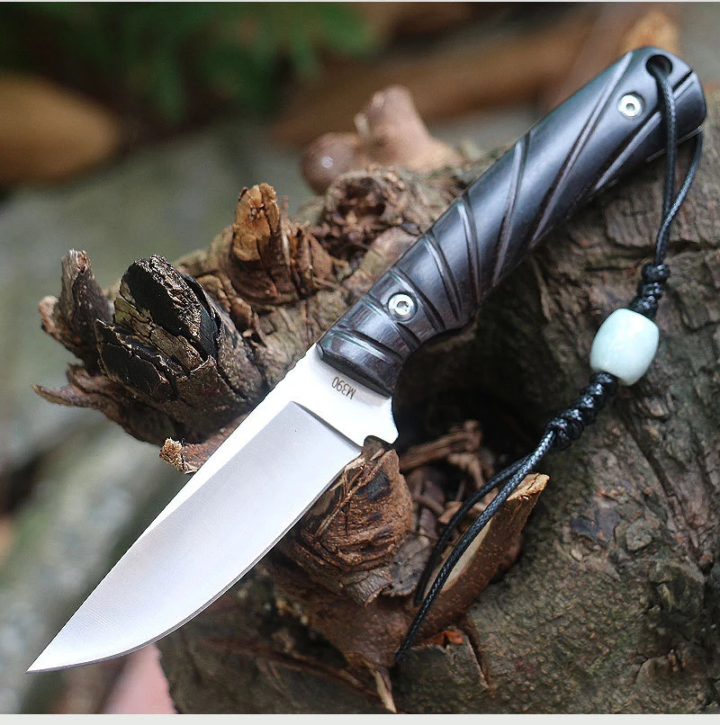 

Knife Outdoor Portable Wooden Handle Full Tang Fixed Blade Survival Knife Camping Hunting Tool EDC Pocket Knives + Holster