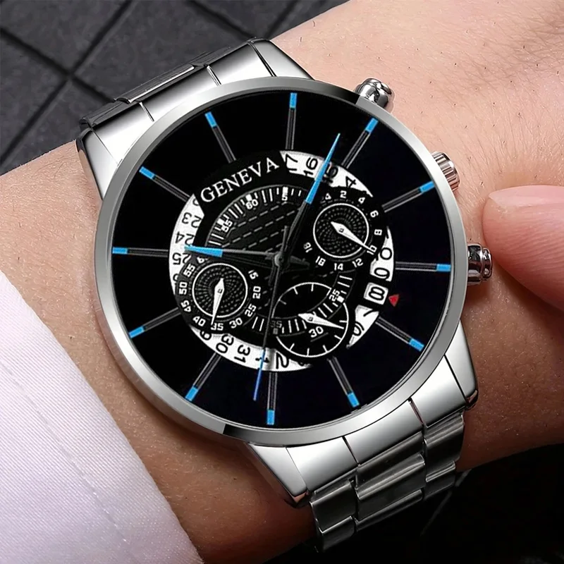 2 ชิ้น Luxury Mens Silver ควอตซ์นาฬิกาสร้อยข้อมือสแตนเลสผู้ชายแฟชั่นธุรกิจ Casual นาฬิกานาฬิกาส่องสว่าง