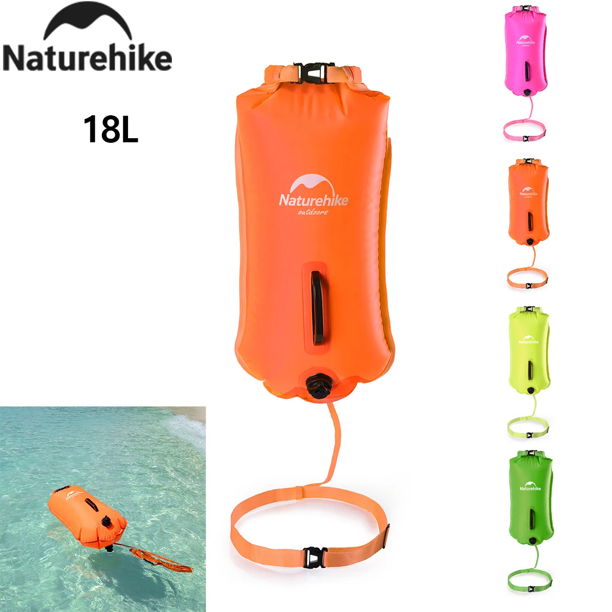 

Naturehike 18L Водонепроницаемая сумка Надувная сумка для плавания Двойной воздушный шар Плавательный буй Сухая сумка Трекинговая сумка для хранения Водонепроницаемая пляжная сумка
