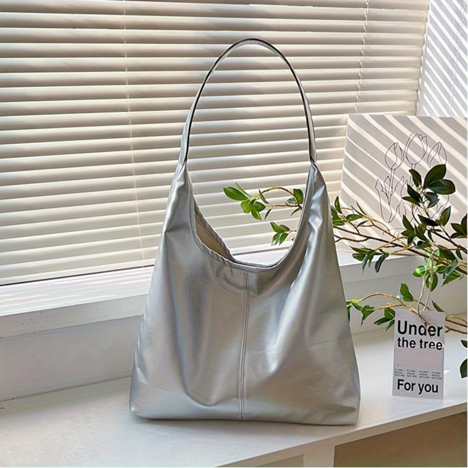 Solid Color Tote Bag, Large Capacity Shoulder Bag, Retro Hobo Handbag Women