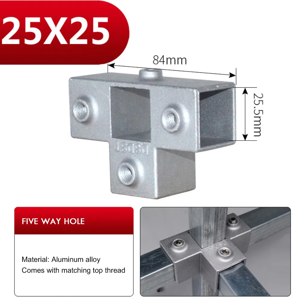 Rak Aluminium Aloi Tabung Persegi Pipa Tetap Penjepit Konektor Aksesori Aluminium Aloi Siku Persegi Tiga Arah