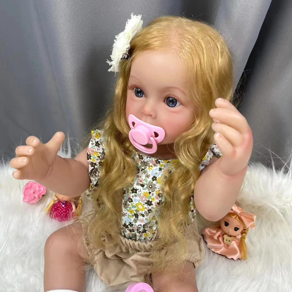 55CM Reborn SueSue Full Vinyl Body Washable Finished Reborn Baby Hand-detailed 3D Skin Visible Veins Rooted Blond Princess Girls