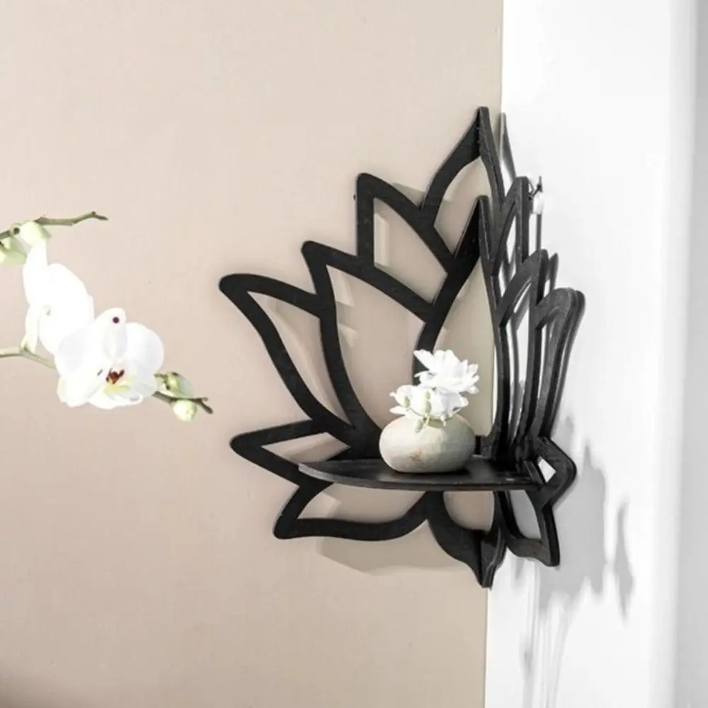 

Wooden Lotus Floating Wall Shelf Hanging with Nails Corner Decorative Rack Wall Decor Hollow Wall Display Shelf Placing Candles