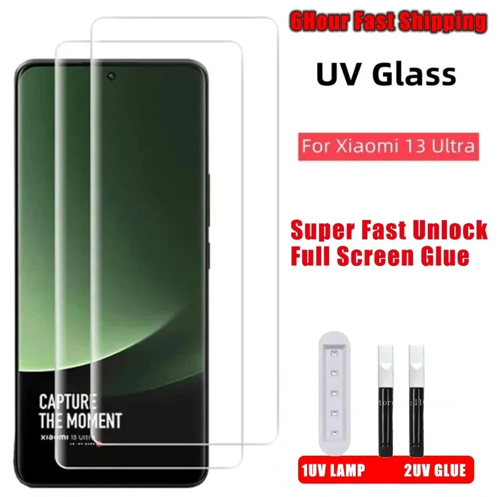 2PCS  Curved High Quality Full Glue UV Tempered Glass For Xiaomi 13 Ultra Lite Screen Protector For Xiaomi 13 14 Pro